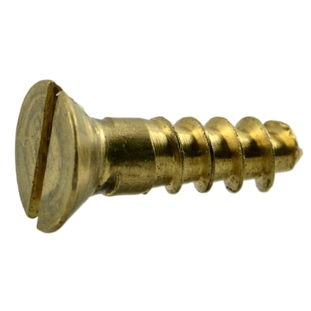 Midwest Fastener Wood Screw, #6, 1/2 in, Plain Brass Flat Head Slotted Drive, 50 PK 61891
